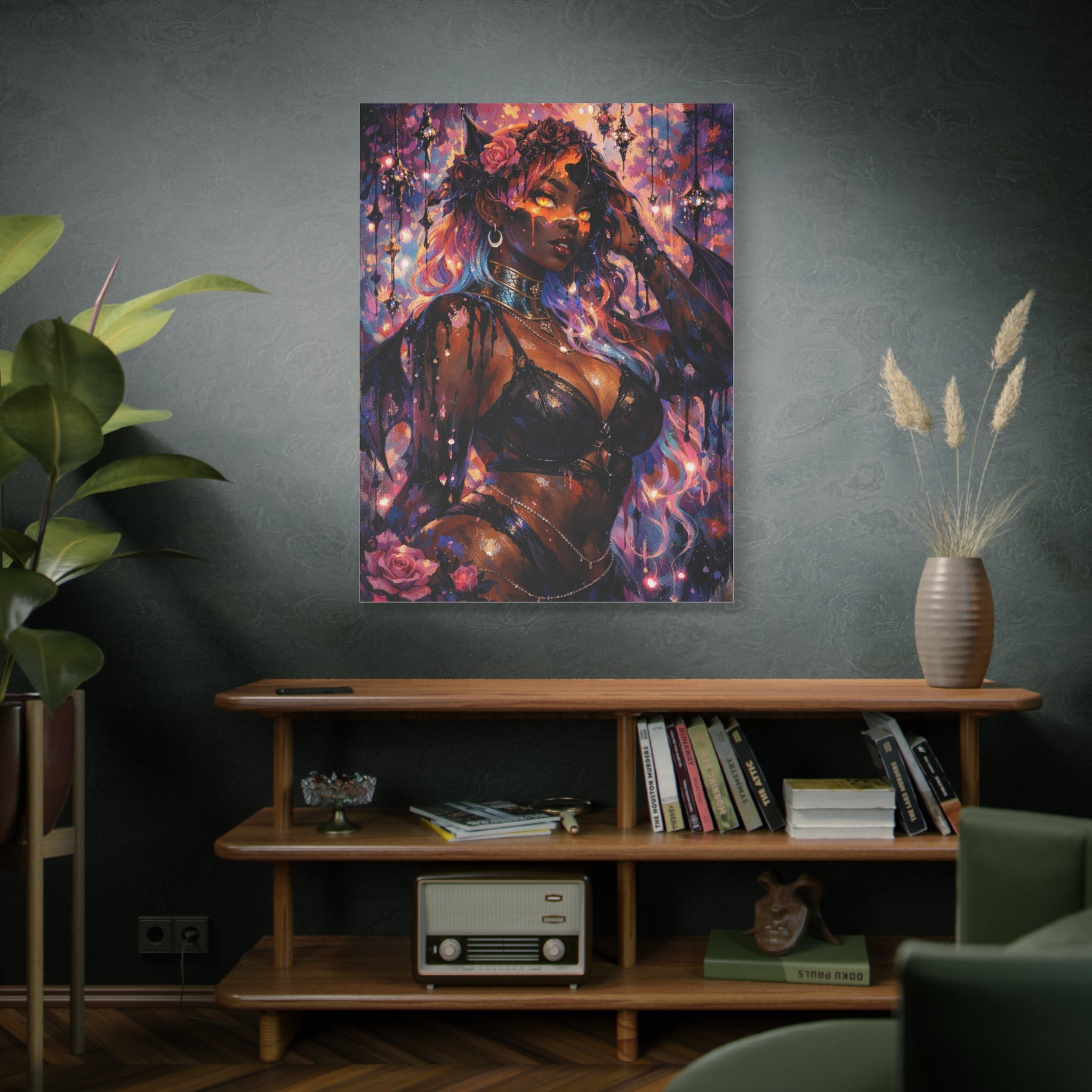 Dark Anime Demon Matte Canvas Print — Vibrant Fantasy Art (Stretched 1.25")