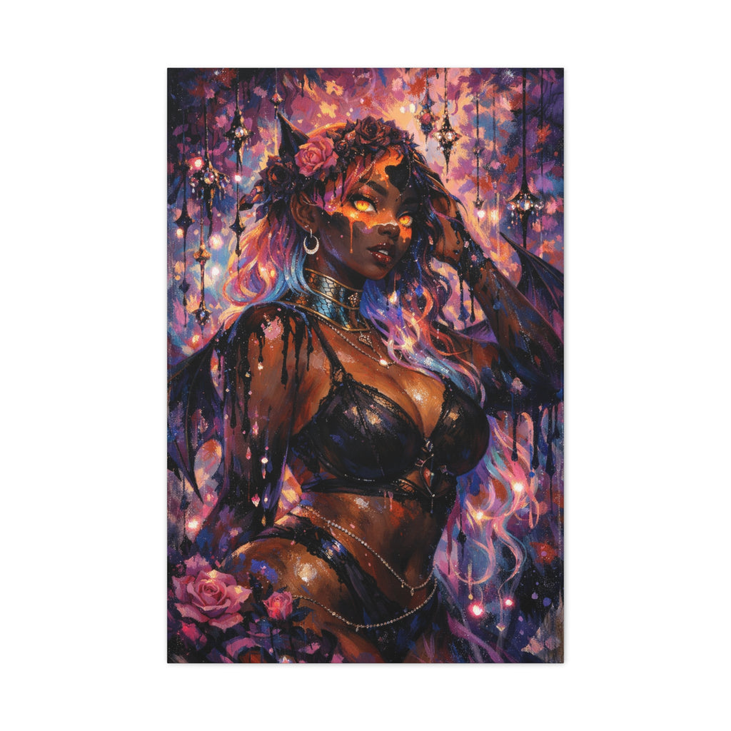 Dark Anime Demon Matte Canvas Print — Vibrant Fantasy Art (Stretched 1.25")