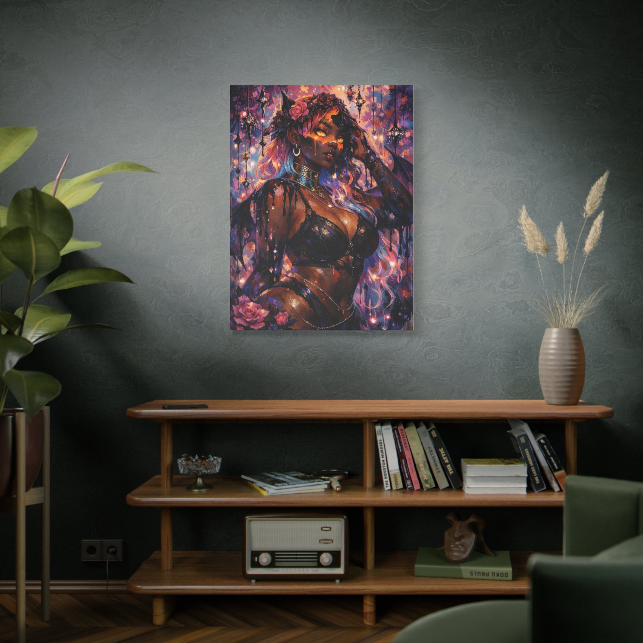 Dark Anime Demon Matte Canvas Print — Vibrant Fantasy Art (Stretched 1.25")