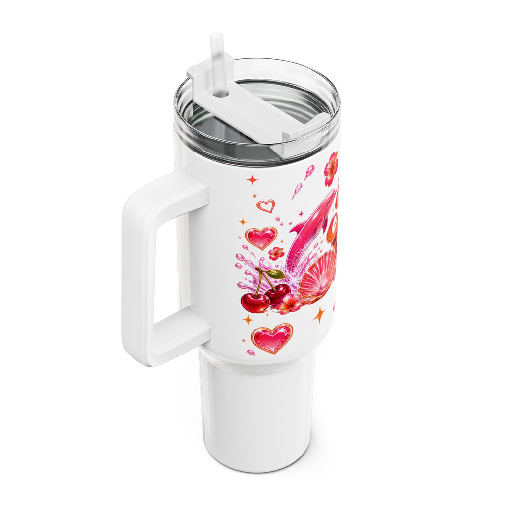Midnight Sun 40oz Tumbler — Pink Retro Dolphin Beach Travel Mug