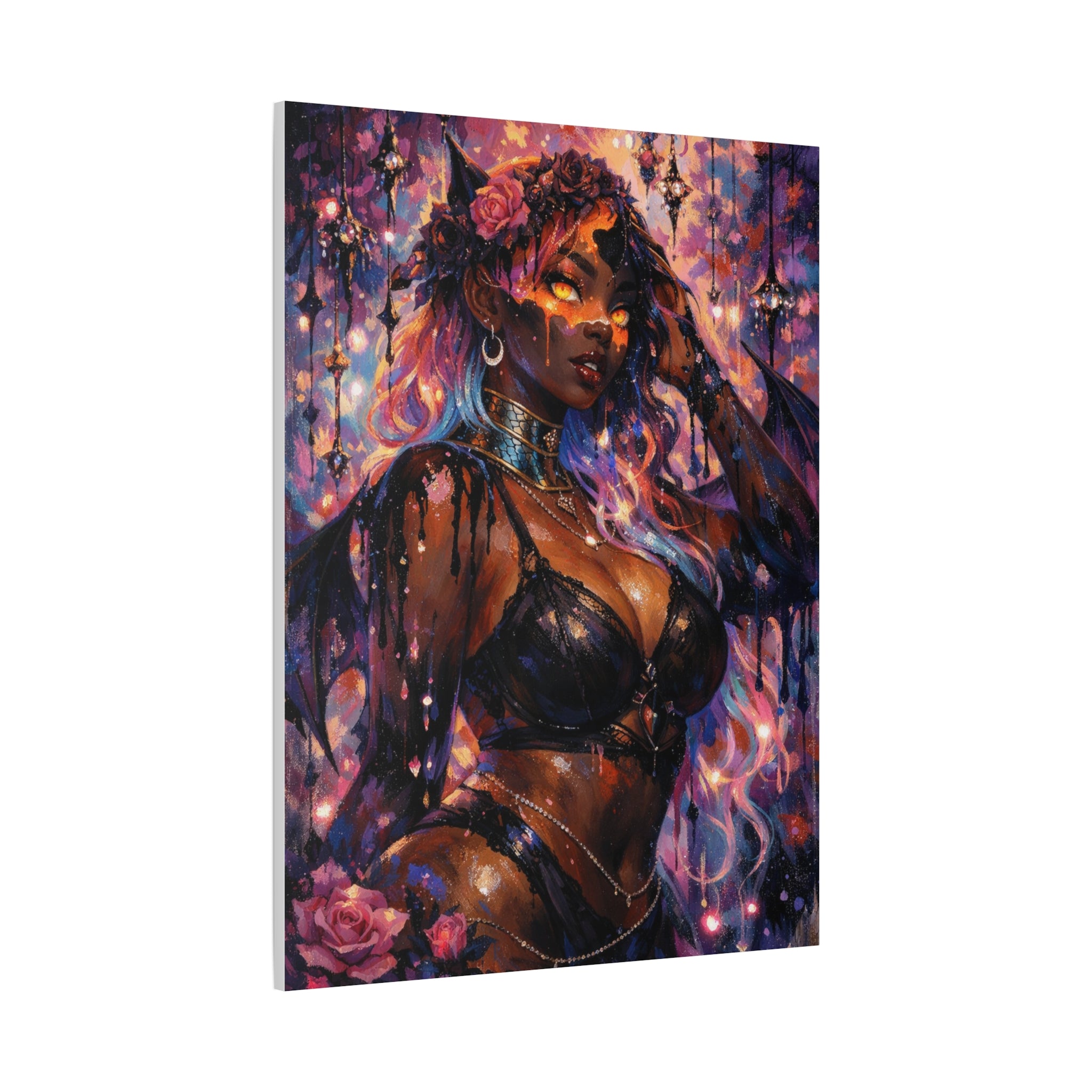 Dark Anime Demon Matte Canvas Print — Vibrant Fantasy Art (Stretched 1.25")