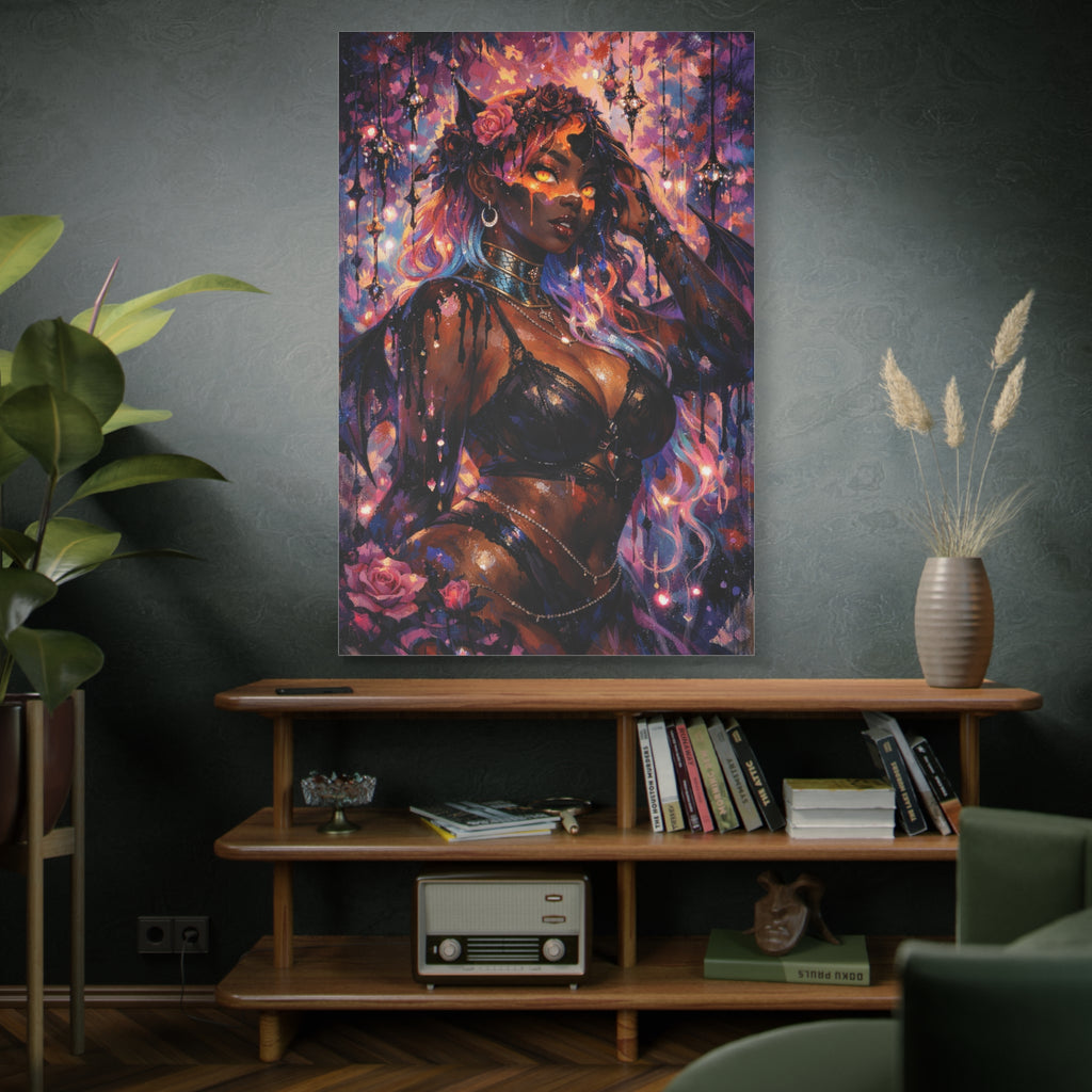 Dark Anime Demon Matte Canvas Print — Vibrant Fantasy Art (Stretched 1.25")