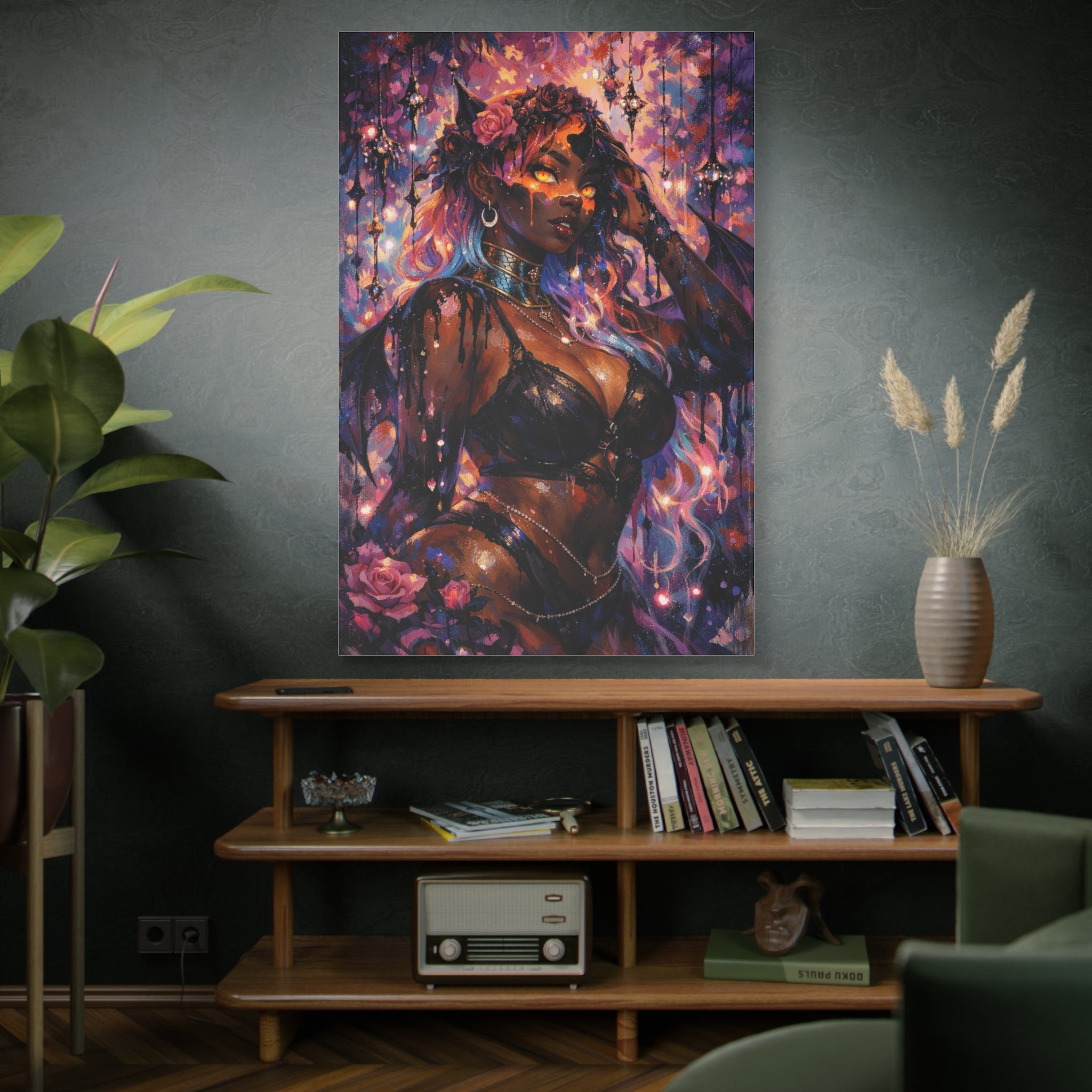 Dark Anime Demon Matte Canvas Print — Vibrant Fantasy Art (Stretched 1.25")