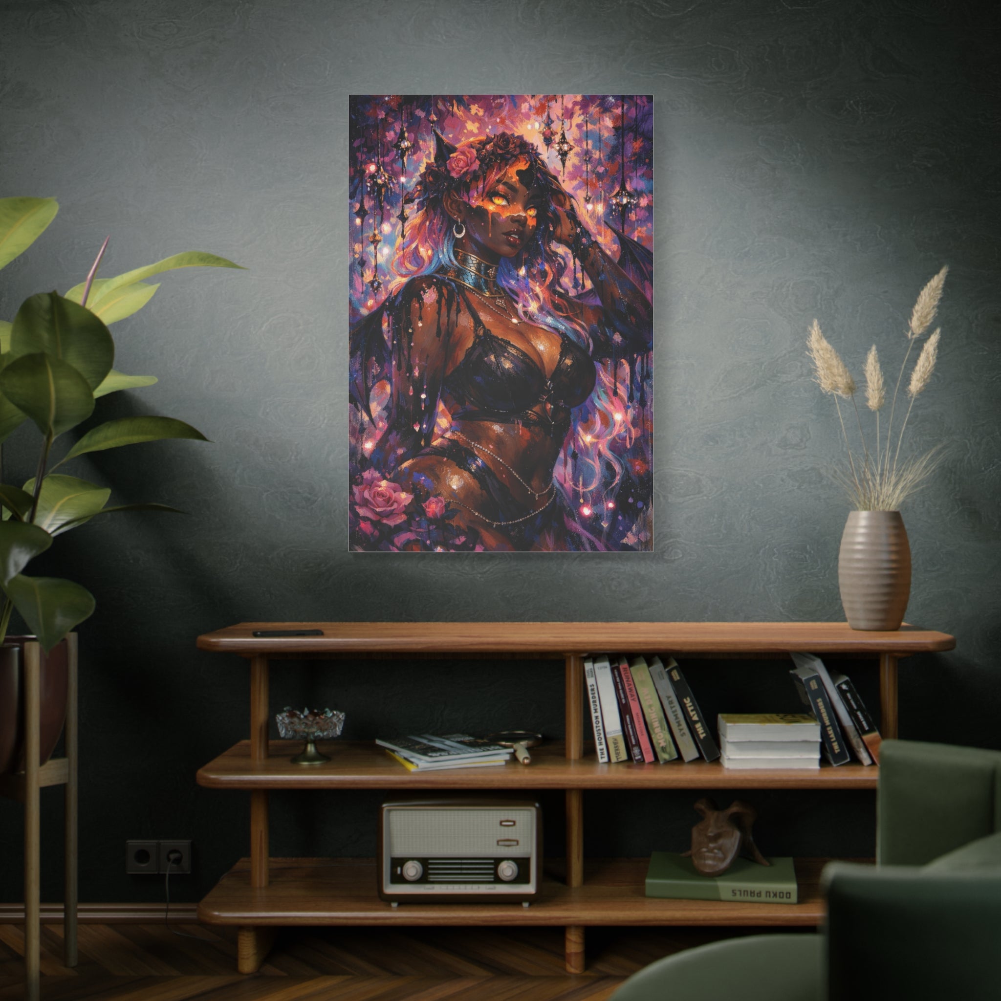 Dark Anime Demon Matte Canvas Print — Vibrant Fantasy Art (Stretched 1.25")
