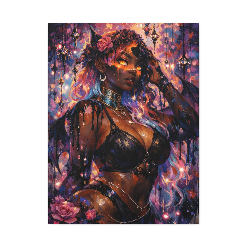 Dark Anime Demon Matte Canvas Print — Vibrant Fantasy Art (Stretched 1.25")