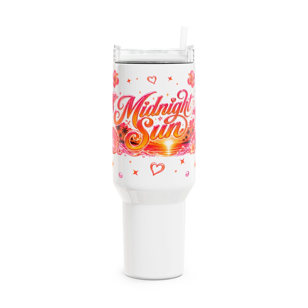 Midnight Sun 40oz Tumbler — Pink Retro Dolphin Beach Travel Mug