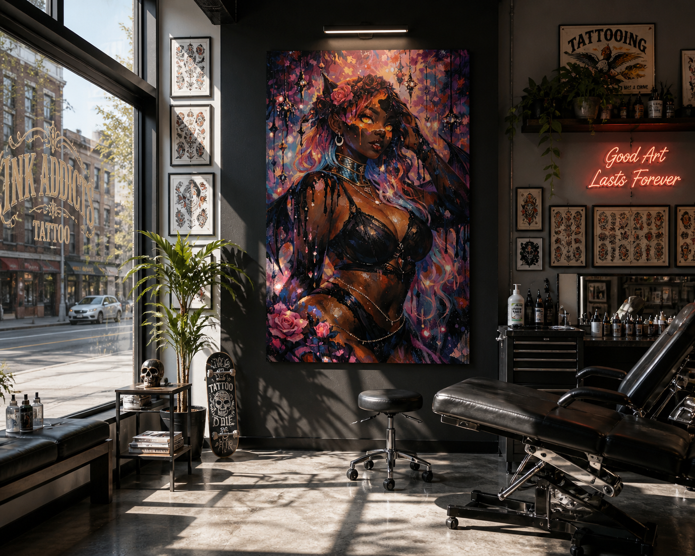 Dark Anime Demon Matte Canvas Print — Vibrant Fantasy Art (Stretched 1.25")
