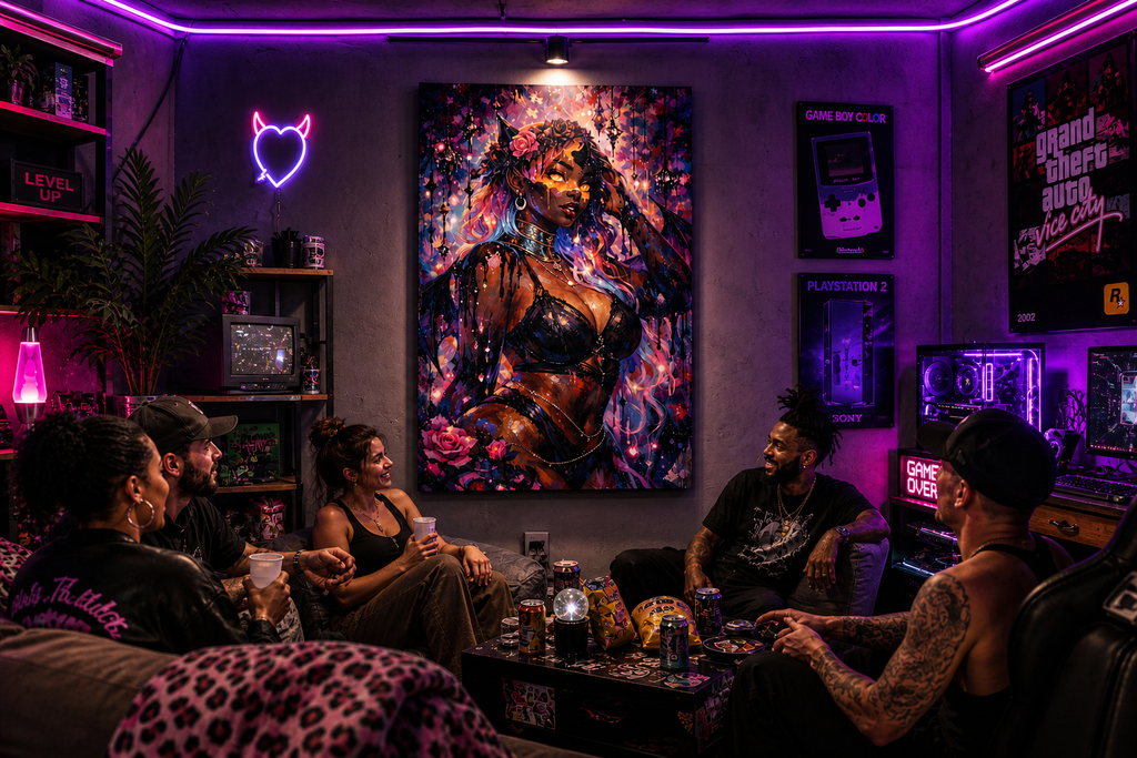 Dark Anime Demon Matte Canvas Print — Vibrant Fantasy Art (Stretched 1.25")