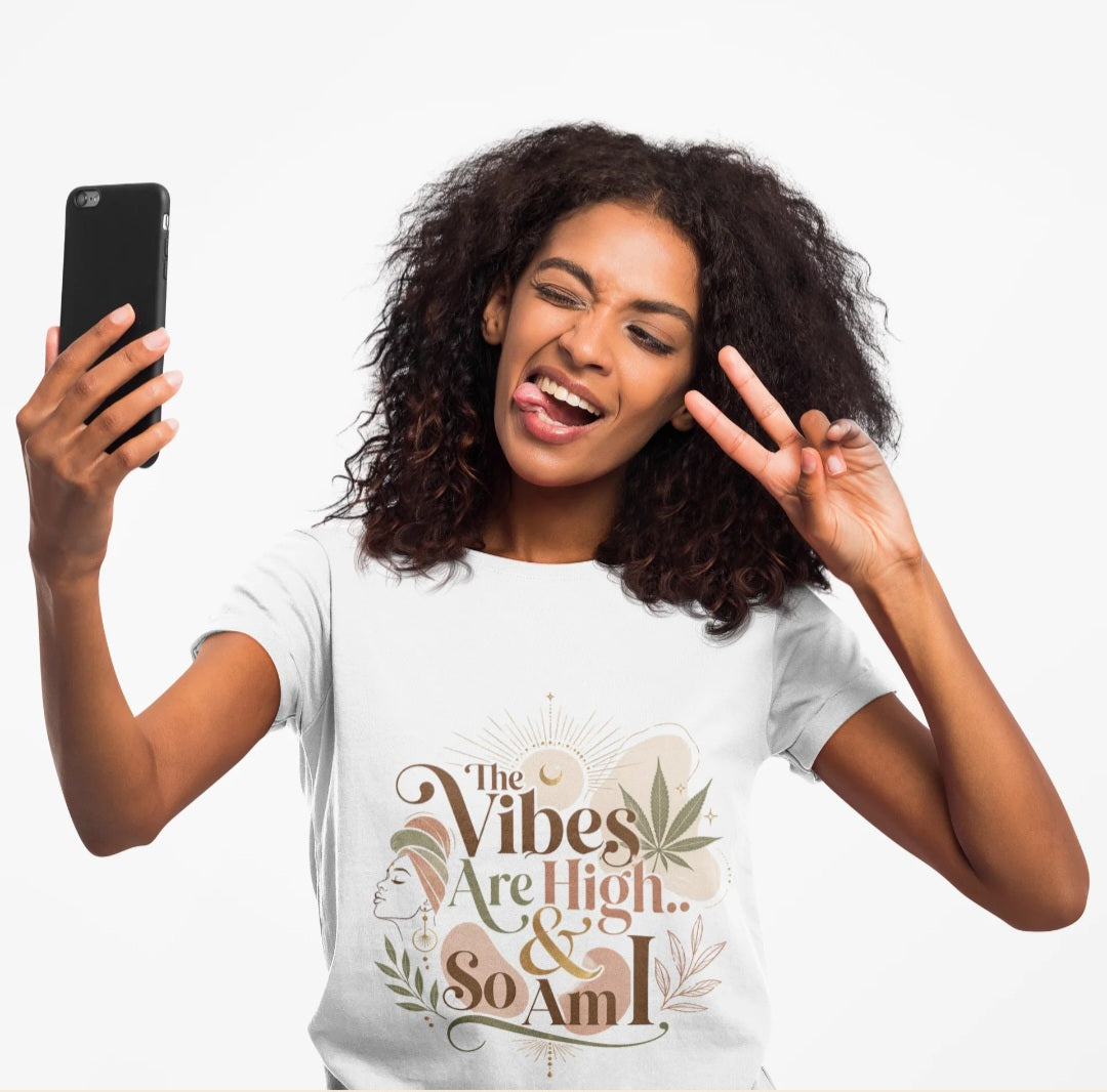 "The Vibes Are High & So Am I" Boho Graphic Tee