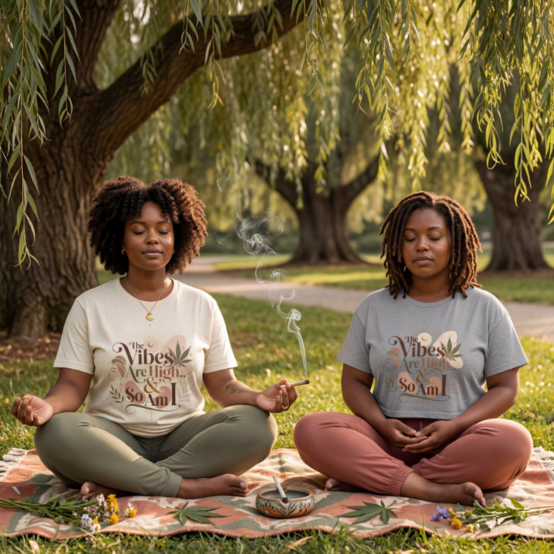 "The Vibes Are High & So Am I" Boho Graphic Tee