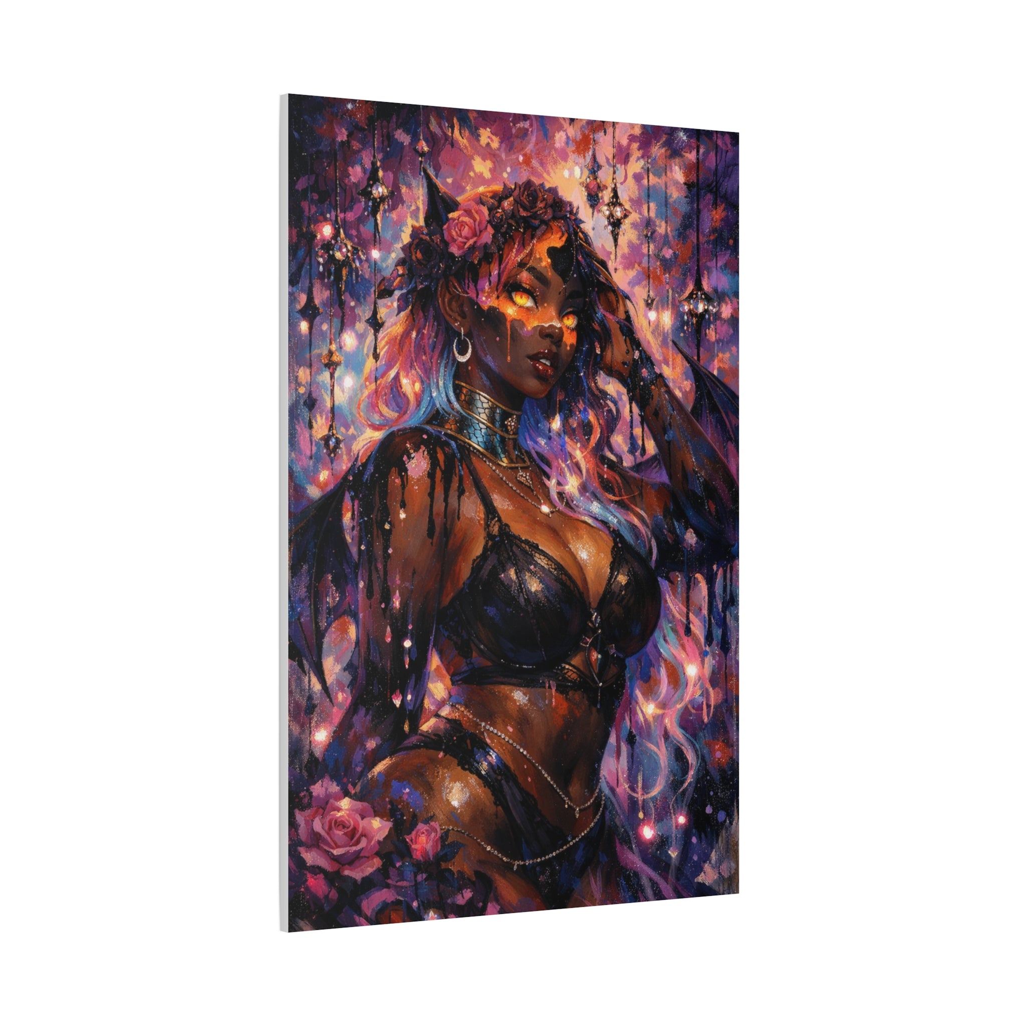 Dark Anime Demon Matte Canvas Print — Vibrant Fantasy Art (Stretched 1.25")