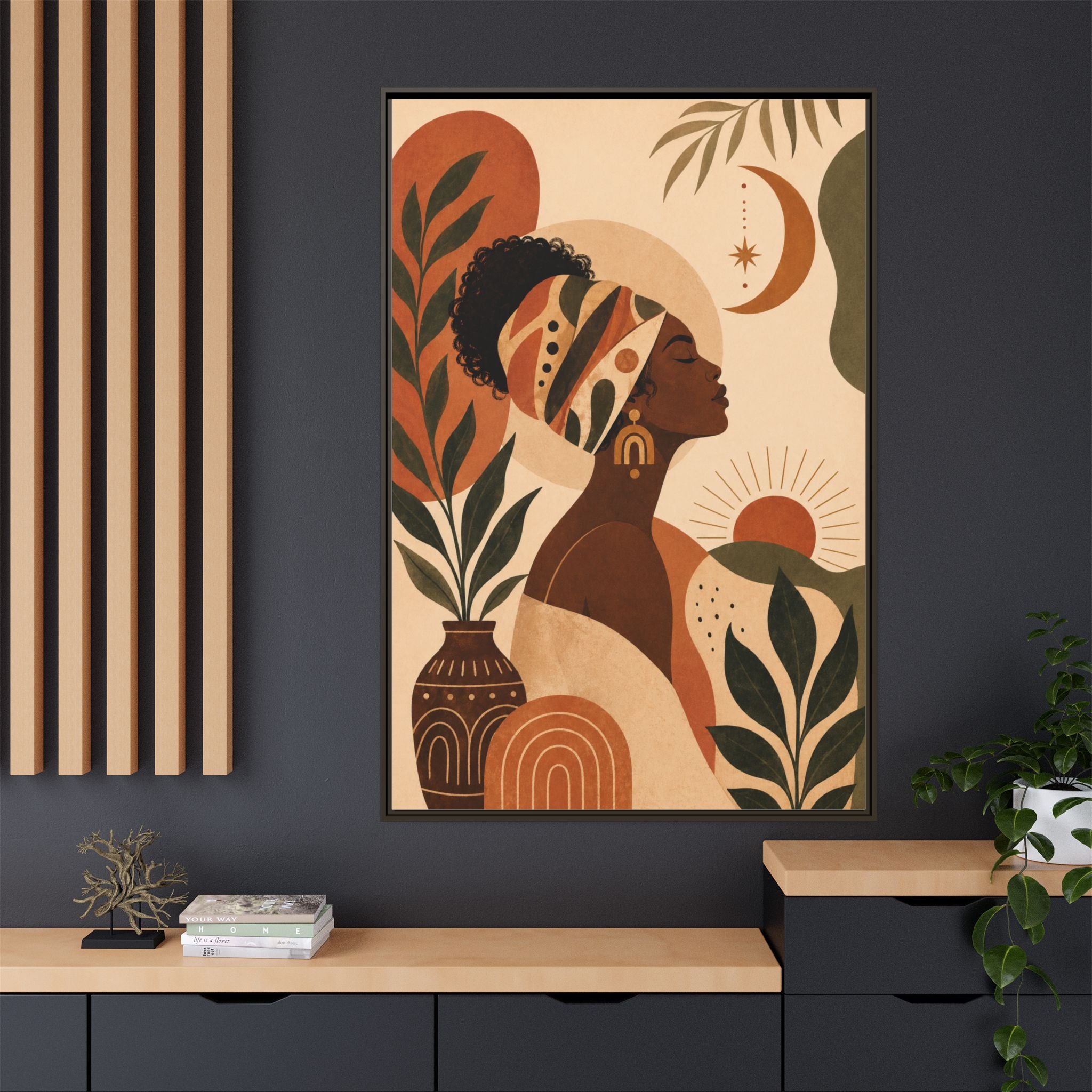 Gerahmte afrozentrische Leinwand – Boho-Kunst