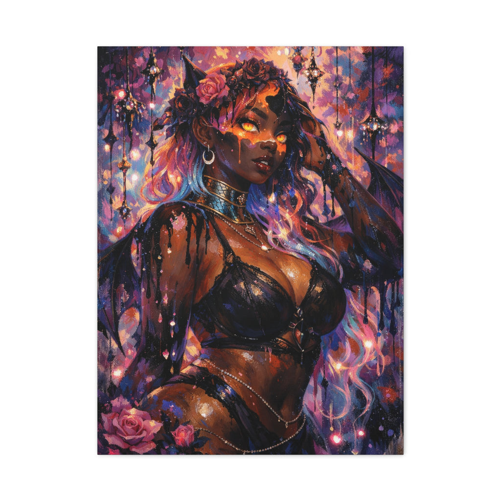 Dark Anime Demon Matte Canvas Print — Vibrant Fantasy Art (Stretched 1.25")